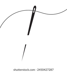 Needle and thread silhouette icon vector illustration. Tailor logo with needle symbol and curvy thread. Tailor sign template, sewing instrument design, fashion icon . white background.  EPS 10