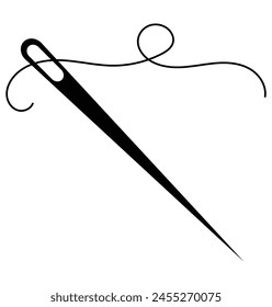 Needle and thread silhouette icon vector illustration. Tailor logo with needle symbol and curvy thread isolated on white background. Tailor logo template, fashion icon element, needlework instrument. 