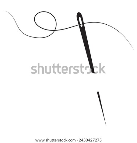 Needle and thread silhouette icon vector illustration. Tailor logo with needle symbol and curvy thread. Tailor sign template, sewing instrument design, fashion icon . white background.  EPS 10
