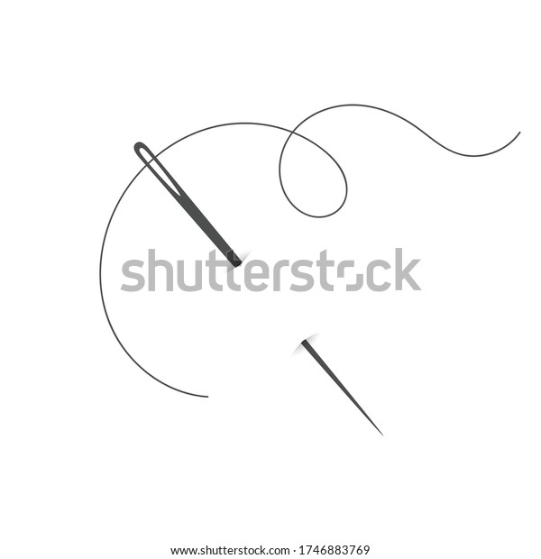 Needle and thread silhouette icon vector\
illustration. Tailor logo with needle symbol and curvy thread\
isolated on white background. Tailor logo template, fashion icon\
element, needlework\
instrument