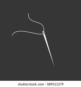 Needle and thread silhouette on the grey background. Vector illustration