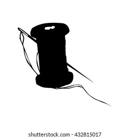 needle and thread silhouette on white background