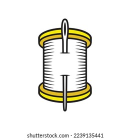 Needle and thread for stiching. Handicraft and tailoring logo.