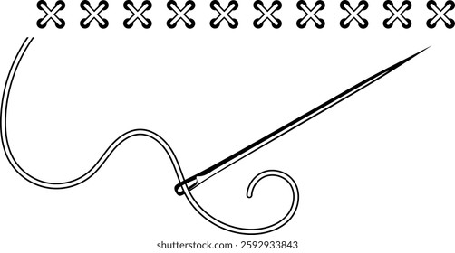 Needle and thread and stitched stitching