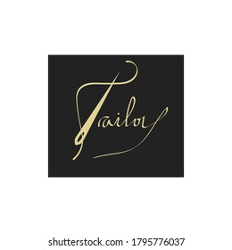 needle thread tailor logo design vector illustration black background color