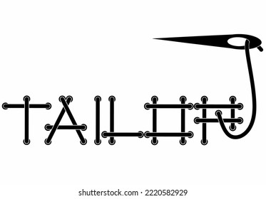 Needle and thread Taylor text logo isolated on white background