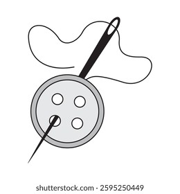 A needle with a thread that pierces a button. Sewing and embroidery. Manual labor and hobbies. A symbol in a simple style. EPS 10. Vector illustrations