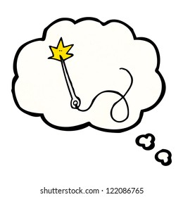 caricatura de aguja e hilo en la burbuja de pensamiento