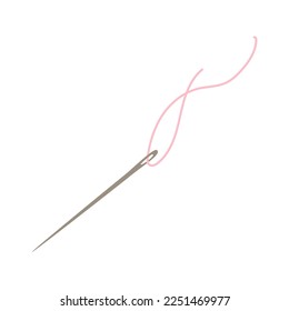 Needle with thread. Vector hand drawn illustration. Isolated on white.
