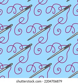 Needle and thread vector seamless pattern