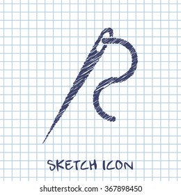 Needle and thread vector sketch icon 