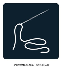 Needle and thread, white on a black background. Icon, vector illustration