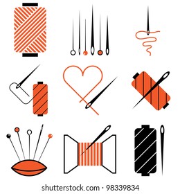 needle and tread icons vector set