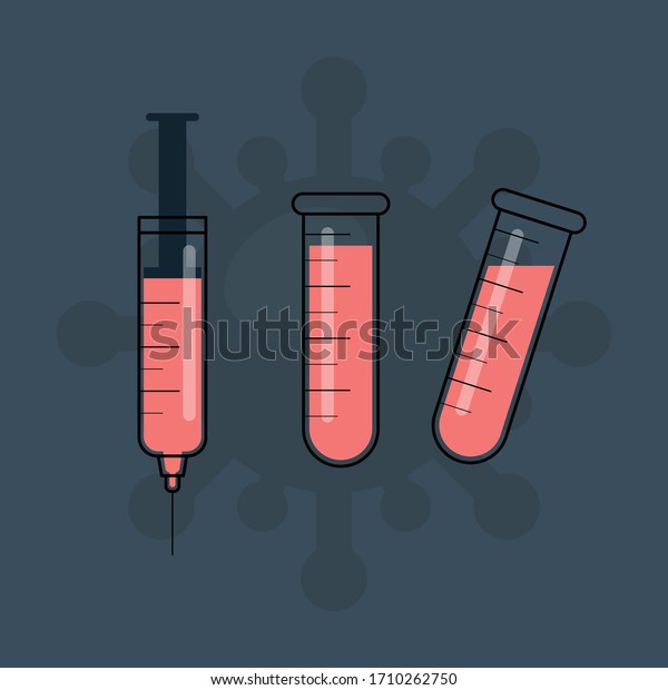 コロナロゴと針とチューブの平らなイラスト のベクター画像素材 ロイヤリティフリー