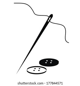 Needle and two knobs, buttons, vector icon, black and white colors