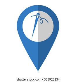 Needle - vector icon; blue map  pointer