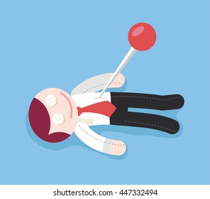 Needle In Voodoo Doll. Vector Flat Cartoon Illustration