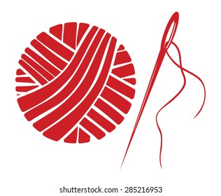 Needle and yarn ball vector illustration