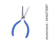Needle-nose pliers, long snips, hand manual tool for precise cut, bend and repair. Grip handtool for DIY, craft, household, needlework. Flat vector illustration isolated on white background