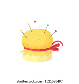 needlepoint cushion with needles vector illustration