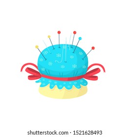 needlepoint cushion with needles vector illustration