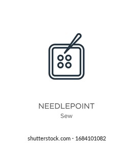 Needlepoint icon. Thin linear needlepoint outline icon isolated on white background from sew collection. Line vector sign, symbol for web and mobile