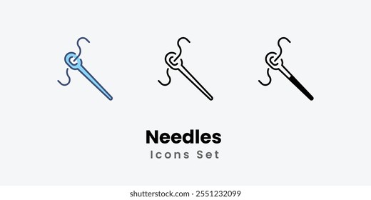 Needles Icons set thin line and glyph vector icon illustration