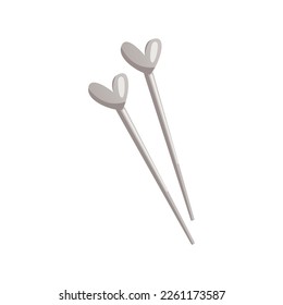 Needles for knitting with heart. Tools and equipment for knitwork, handicraft. Handmade needlework, hobby at home. Knitting studio, workshop advertising. Cartoon vector