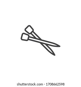 Needles for knitting line icon. linear style sign for mobile concept and web design. Knitting needles outline vector icon. Symbol, logo illustration. Vector graphics