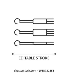 Needles linear icon. Special needles to inject ink into human skin. Master equipment. Thin line customizable illustration. Contour symbol. Vector isolated outline drawing. Editable stroke