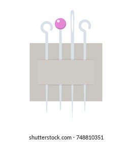 Needles and pins on white background, cartoon illustration of tool for handicrafts. Vector