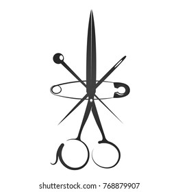 Needles and scissors silhouette for sewing and cutting