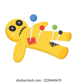 Needles with voodoo doll, isometric icon, black magic concept 