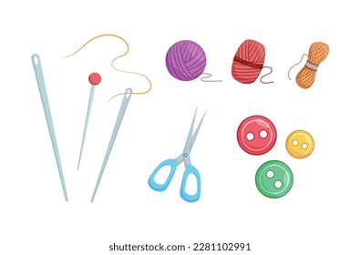 Needle,Scissor,Thread,Yarn,Button.Accessories for embroidery work,in cartoon character