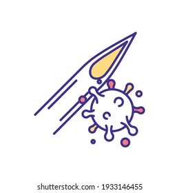 Needlestick injury RGB color icon. Risk for dangerous infections transmission. Skin puncture. Bloodborne pathogens. Sharps injury. Transmitting life-threatening illness. Isolated vector illustration