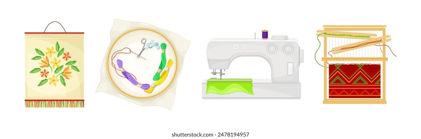 Needlework and Embroidery Craft Tool and Object Vector Set