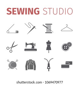 Needlework and flat icons. Sewing. Vector signs for web graphics.