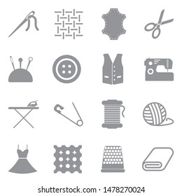 Needlework Icons. Gray Flat Design. Vector Illustration.