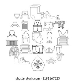 Needlework icons set. Outline set of 25 needlework vector icons for web isolated on white background