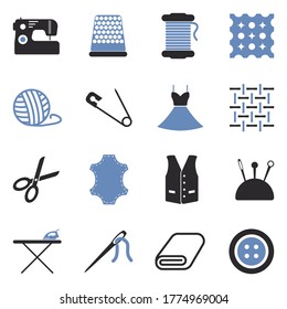Needlework Icons. Two Tone Flat Design. Vector Illustration.