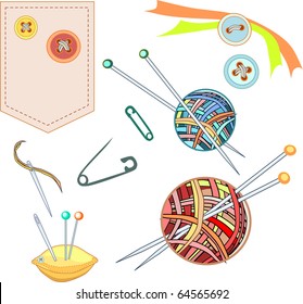 Needlework and knitting set stuff isolated on white