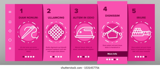 Needlework Onboarding Mobile App Page Screen Vector Thin Line. Pin And Button, Needle And Spool, Meter And Dummy Needlework Tools And Details Concept Linear Pictograms. Color Contour Illustrations