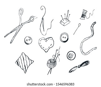 Needlework pattern. Items for needlework. Freehand drawing. Hand made
