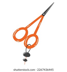 Needlework scissors in cartoon flat style. Hand drawn vector illustration of professional tool for craft, hobby.