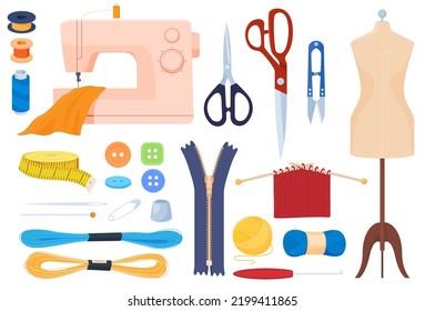 Needlework. A set of different parts for sewing clothes. Vector illustration