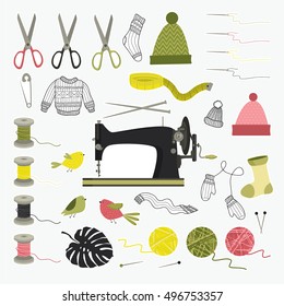 Needlework, sewing. Cute vector set
