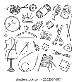 Needlework sewing knitting a large set of Hand made elements Vector illustration on a white 