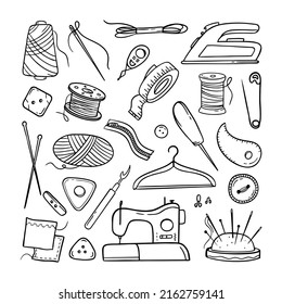 Needlework sewing knitting a set of Hand made elements Vector illustration on a white 