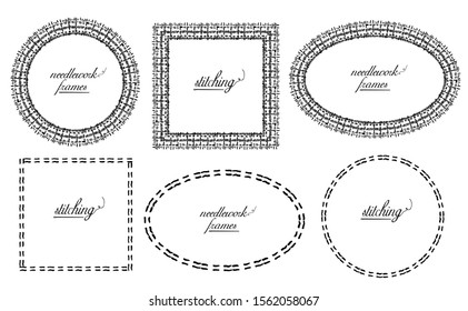 Needlework and sewing style frames set, hand drawn vector