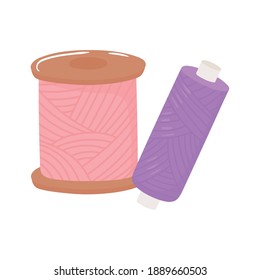needlework spools of thread cartoon on white background vector illustration